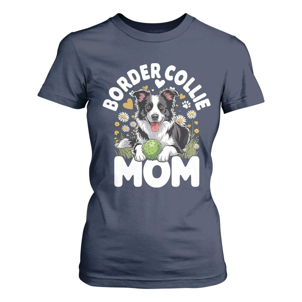 Cute Border Collie Mom T Shirt For Women Flower Floral Dog Lover Gift TS12 Navy Print Your Wear