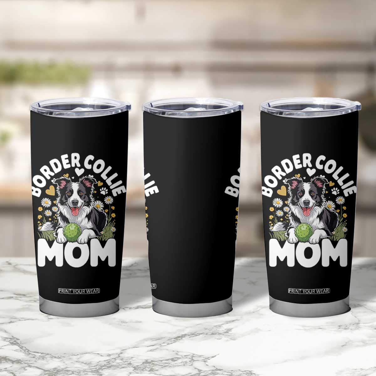 Cute Border Collie Mom Tumbler Cup Flower Floral Dog Lover Gift