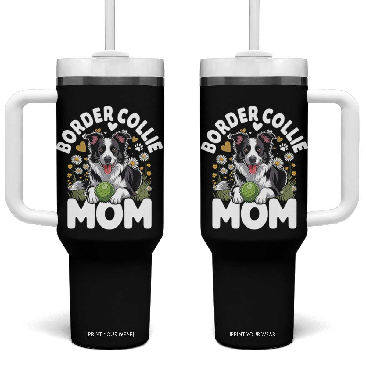 Cute Border Collie Mom Tumbler With Handle Flower Floral Dog Lover Gift TS12 One Size: 40 oz Black Print Your Wear