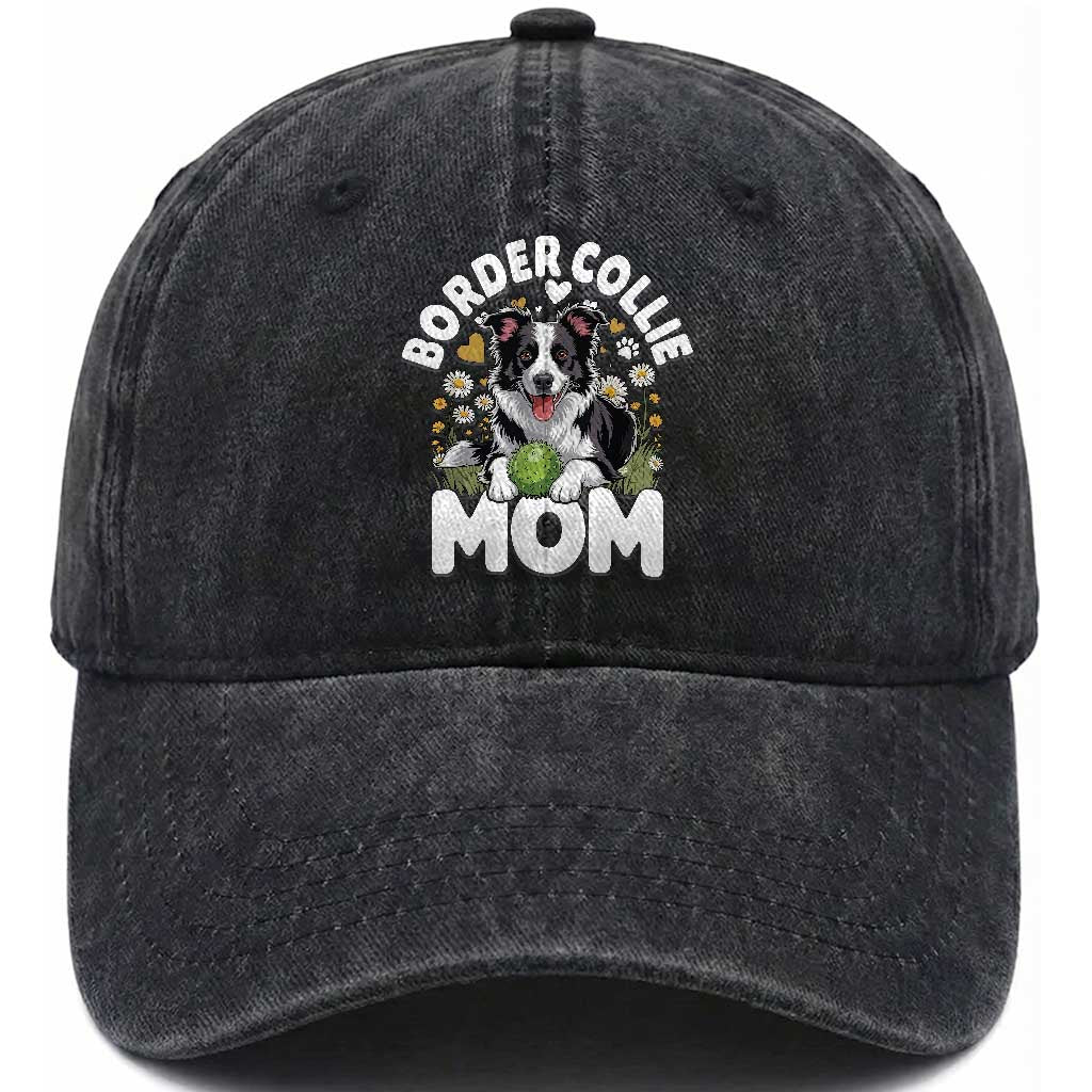 Cute Border Collie Mom Washed Cotton Baseball Cap Flower Floral Dog Lover Gift TS12 Print Your Wear