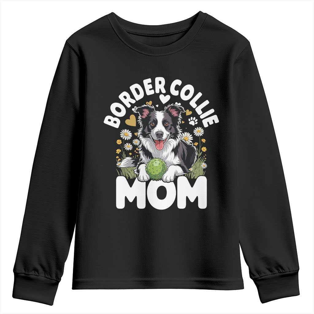 Cute Border Collie Mom Youth Sweatshirt Flower Floral Dog Lover Gift TS12 Black Print Your Wear