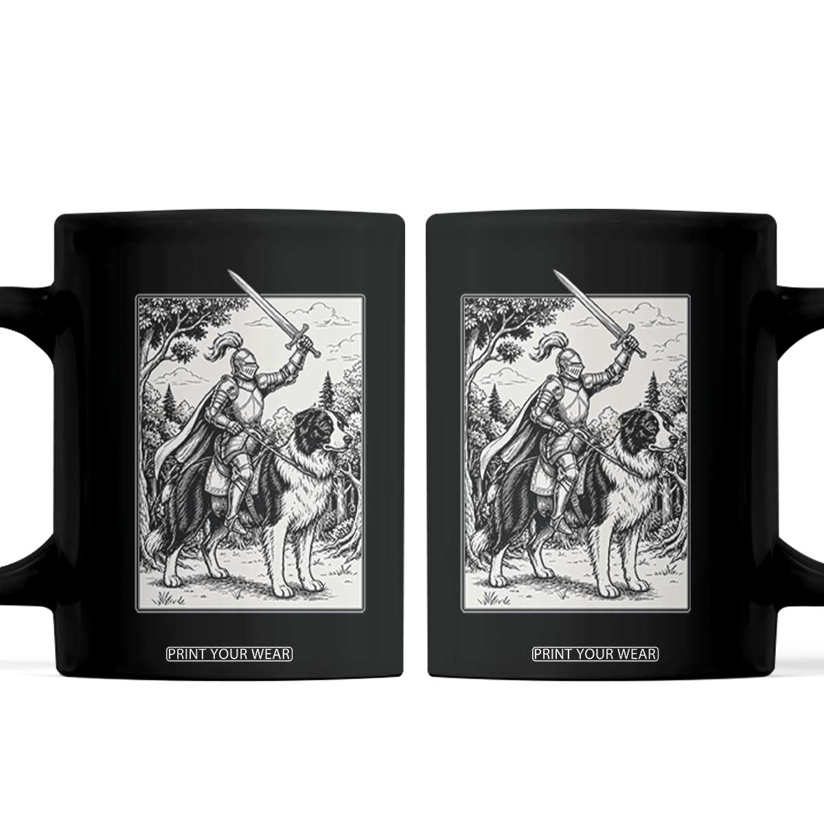 Funny Medieval Knight Border Collie Rider Coffee Mug Renaissance Fantasy Dog Lover Gift TS12 Black Print Your Wear