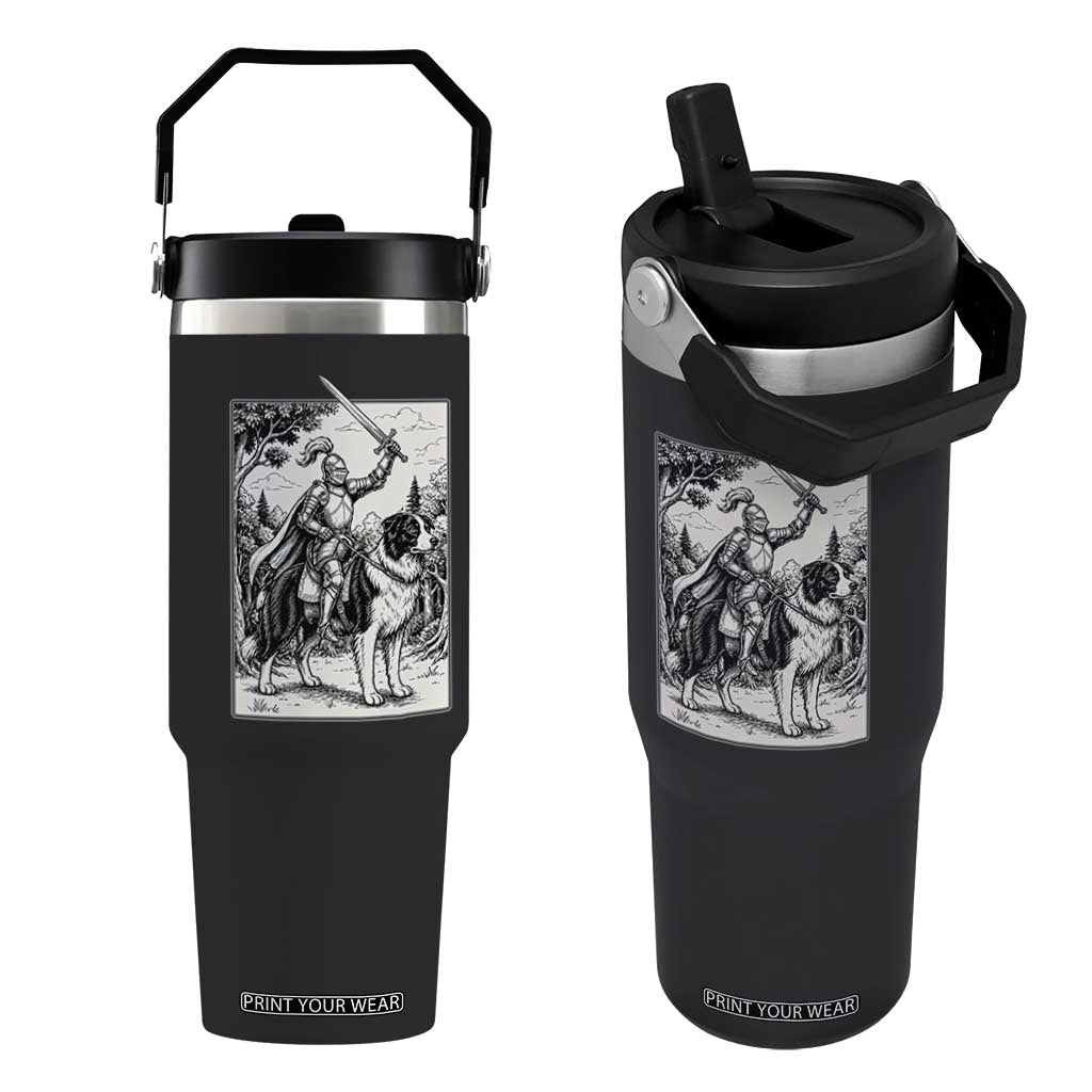 Funny Medieval Knight Border Collie Rider Flip Straw Tumbler Renaissance Fantasy Dog Lover Gift TS12 One Size: 30 oz Black Print Your Wear