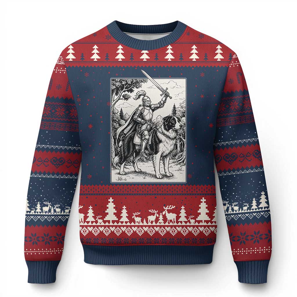Funny Medieval Knight Border Collie Rider Ugly Christmas Sweater Renaissance Fantasy Dog Lover Gift TS12 Navy Red Print Your Wear