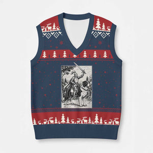 Funny Medieval Knight Border Collie Rider V-Neck Knit Sweater Vest Renaissance Fantasy Dog Lover Gift TS12 Navy Red Print Your Wear
