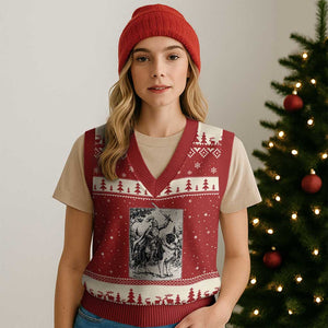 Funny Medieval Knight Border Collie Rider V-Neck Knit Sweater Vest Renaissance Fantasy Dog Lover Gift TS12 Red Beige Print Your Wear