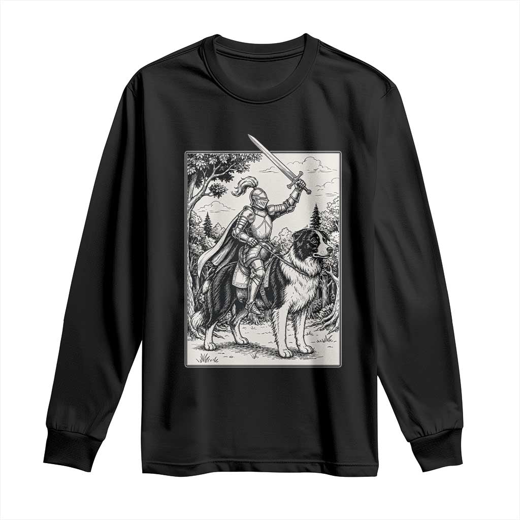 Funny Medieval Knight Border Collie Rider Long Sleeve Shirt Renaissance Fantasy Dog Lover Gift TS12 Black Print Your Wear