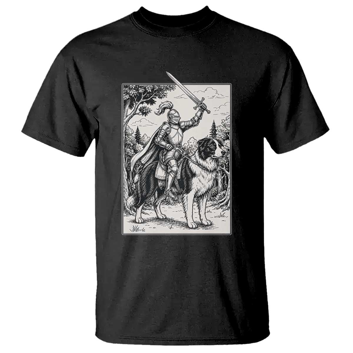 Funny Medieval Knight Border Collie Rider T Shirt Renaissance Fantasy Dog Lover Gift TS12 Black Print Your Wear