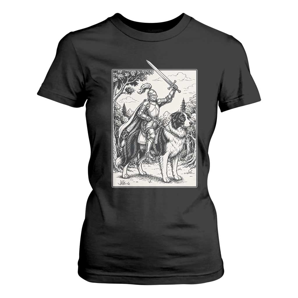 Funny Medieval Knight Border Collie Rider T Shirt For Women Renaissance Fantasy Dog Lover Gift TS12 Black Print Your Wear