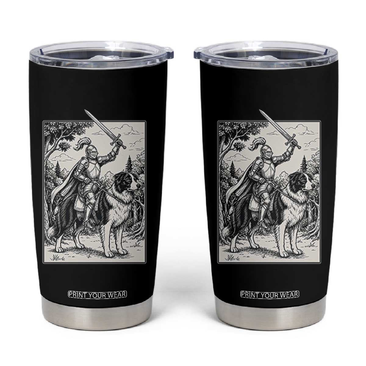 Funny Medieval Knight Border Collie Rider Tumbler Cup Renaissance Fantasy Dog Lover Gift TS12 Black Print Your Wear
