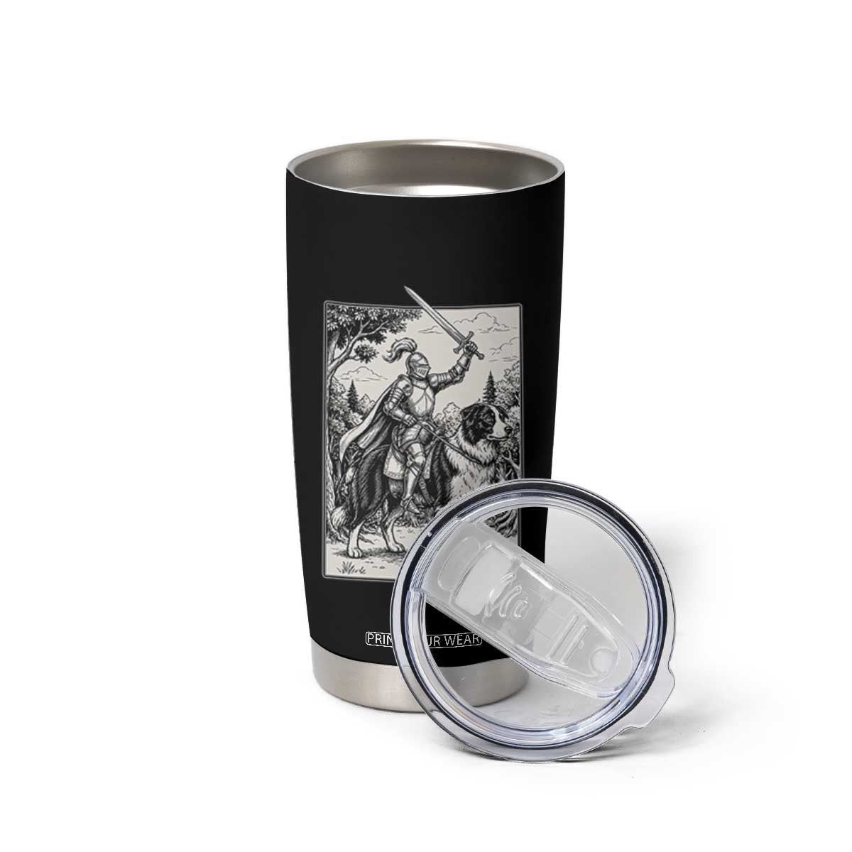 Funny Medieval Knight Border Collie Rider Tumbler Cup Renaissance Fantasy Dog Lover Gift