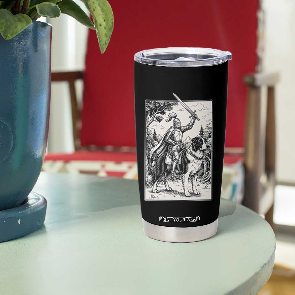 Funny Medieval Knight Border Collie Rider Tumbler Cup Renaissance Fantasy Dog Lover Gift