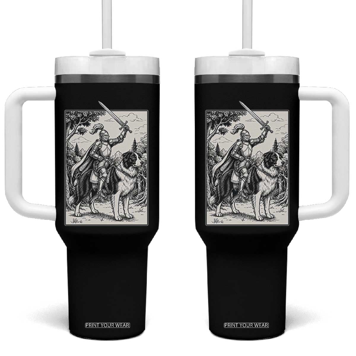 Funny Medieval Knight Border Collie Rider Tumbler With Handle Renaissance Fantasy Dog Lover Gift TS12 One Size: 40 oz Black Print Your Wear