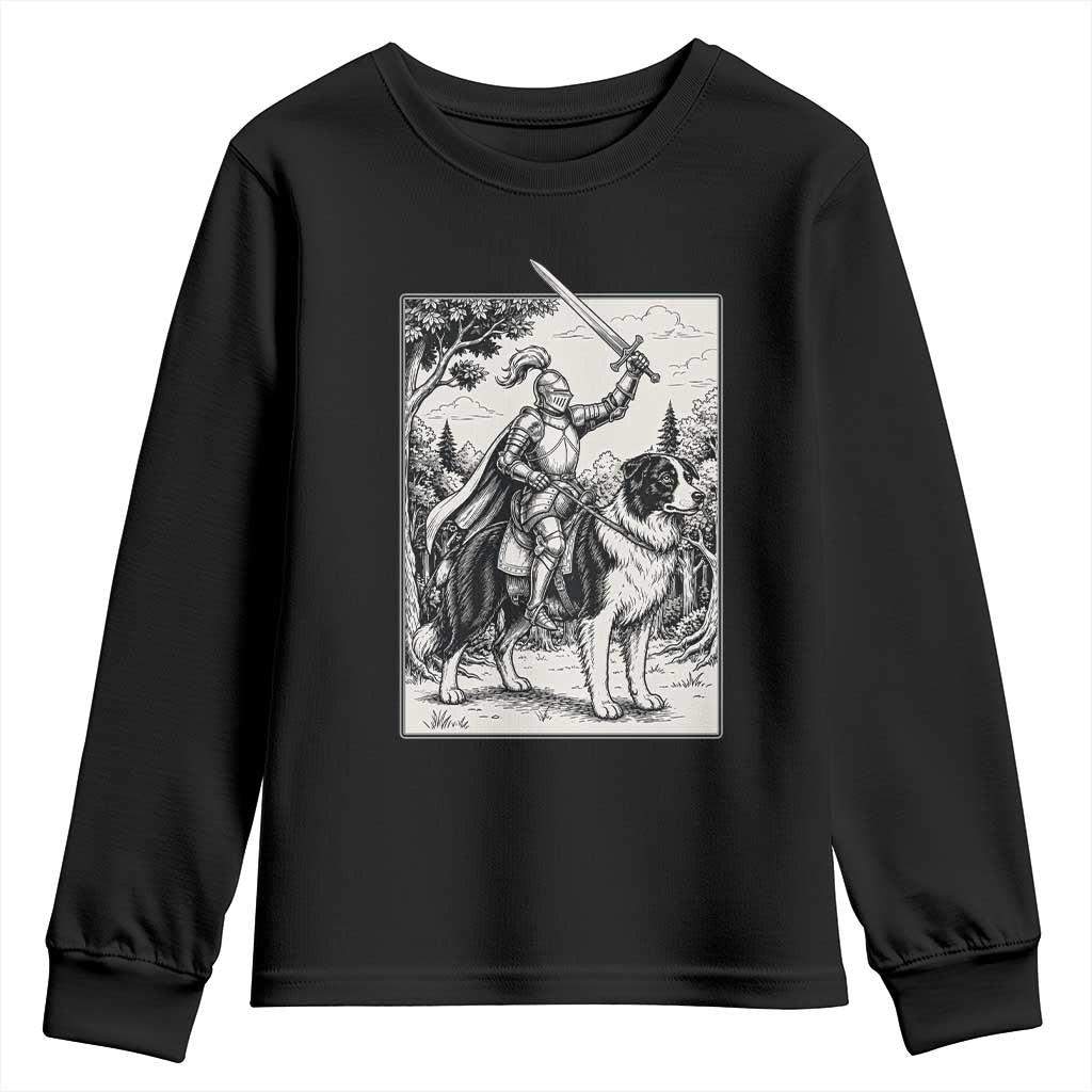 Funny Medieval Knight Border Collie Rider Youth Sweatshirt Renaissance Fantasy Dog Lover Gift TS12 Black Print Your Wear