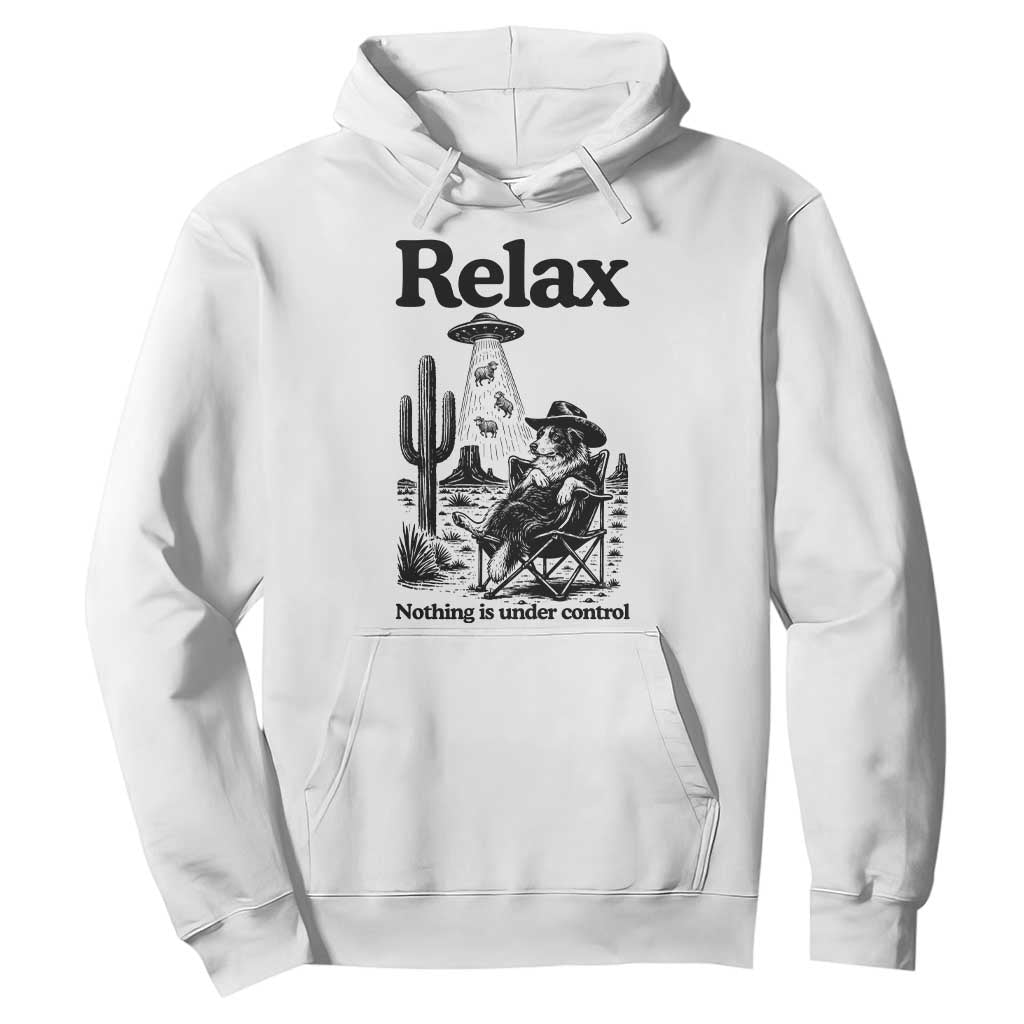 Funny Border Collie UFO Sheep Farmer Hoodie Relax Nothing Is Under Control Alien Dog Lover Gift TS12 White Print Your Wear