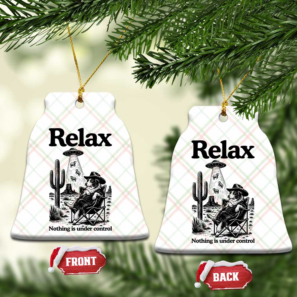 Funny Border Collie UFO Sheep Farmer Ceramic Ornament Relax Nothing Is Under Control Alien Dog Lover Gift TS12 Print Your Wear