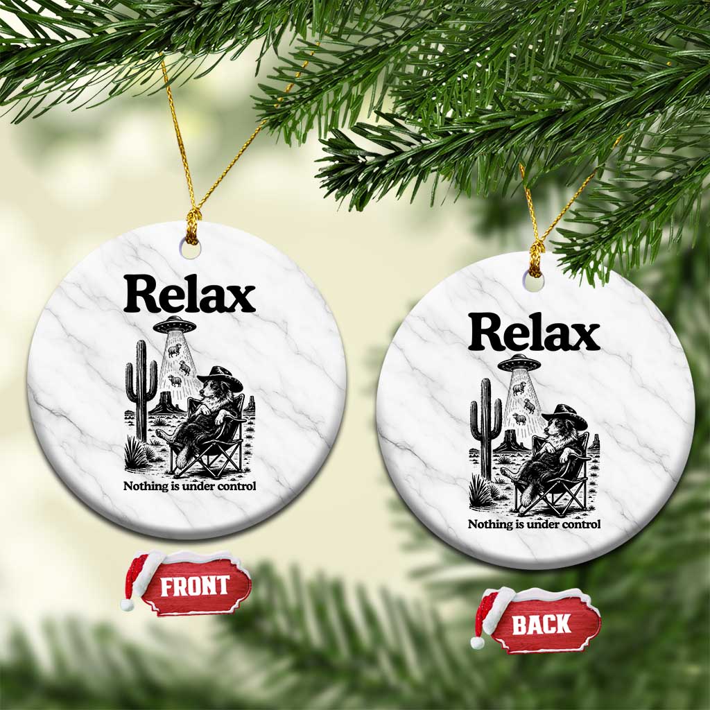 Funny Border Collie UFO Sheep Farmer Ceramic Ornament Relax Nothing Is Under Control Alien Dog Lover Gift TS12 1pc White Marble Print Your Wear