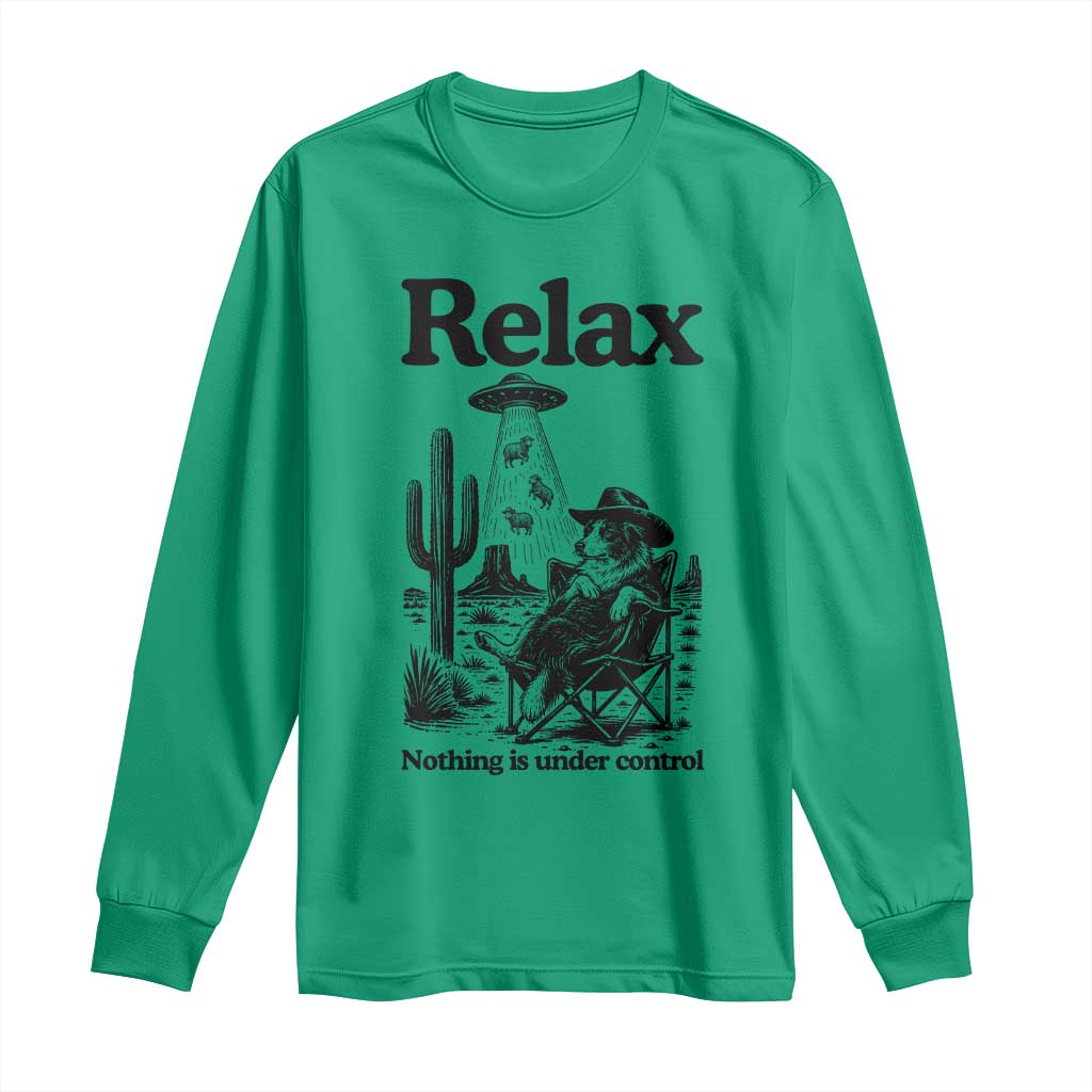 Funny Border Collie UFO Sheep Farmer Long Sleeve Shirt Relax Nothing Is Under Control Alien Dog Lover Gift TS12 Irish Green Print Your Wear
