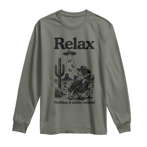 Funny Border Collie UFO Sheep Farmer Long Sleeve Shirt Relax Nothing Is Under Control Alien Dog Lover Gift TS12 Military Green Print Your Wear