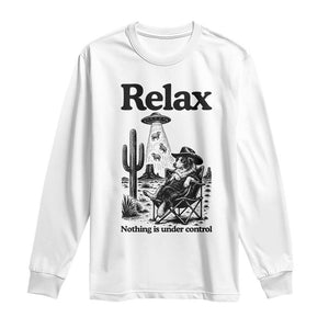 Funny Border Collie UFO Sheep Farmer Long Sleeve Shirt Relax Nothing Is Under Control Alien Dog Lover Gift TS12 White Print Your Wear