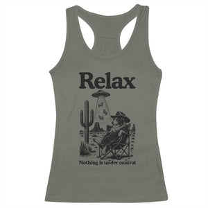 Funny Border Collie UFO Sheep Farmer Racerback Tank Top Relax Nothing Is Under Control Alien Dog Lover Gift TS12 Military Green Print Your Wear