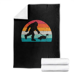 Funny Bigfoot Walking Border Collie Dog Throw Blanket Vintage Dog Lover Gift