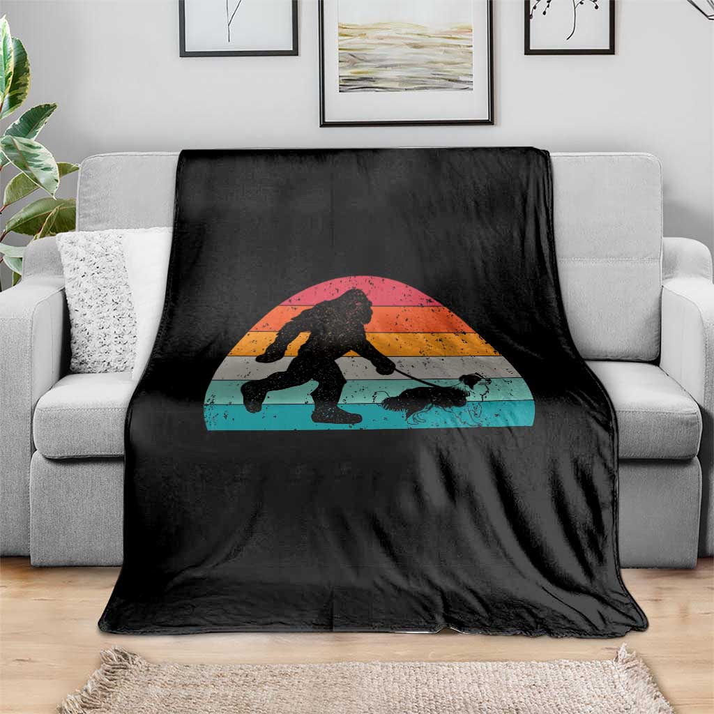 Funny Bigfoot Walking Border Collie Dog Throw Blanket Vintage Dog Lover Gift
