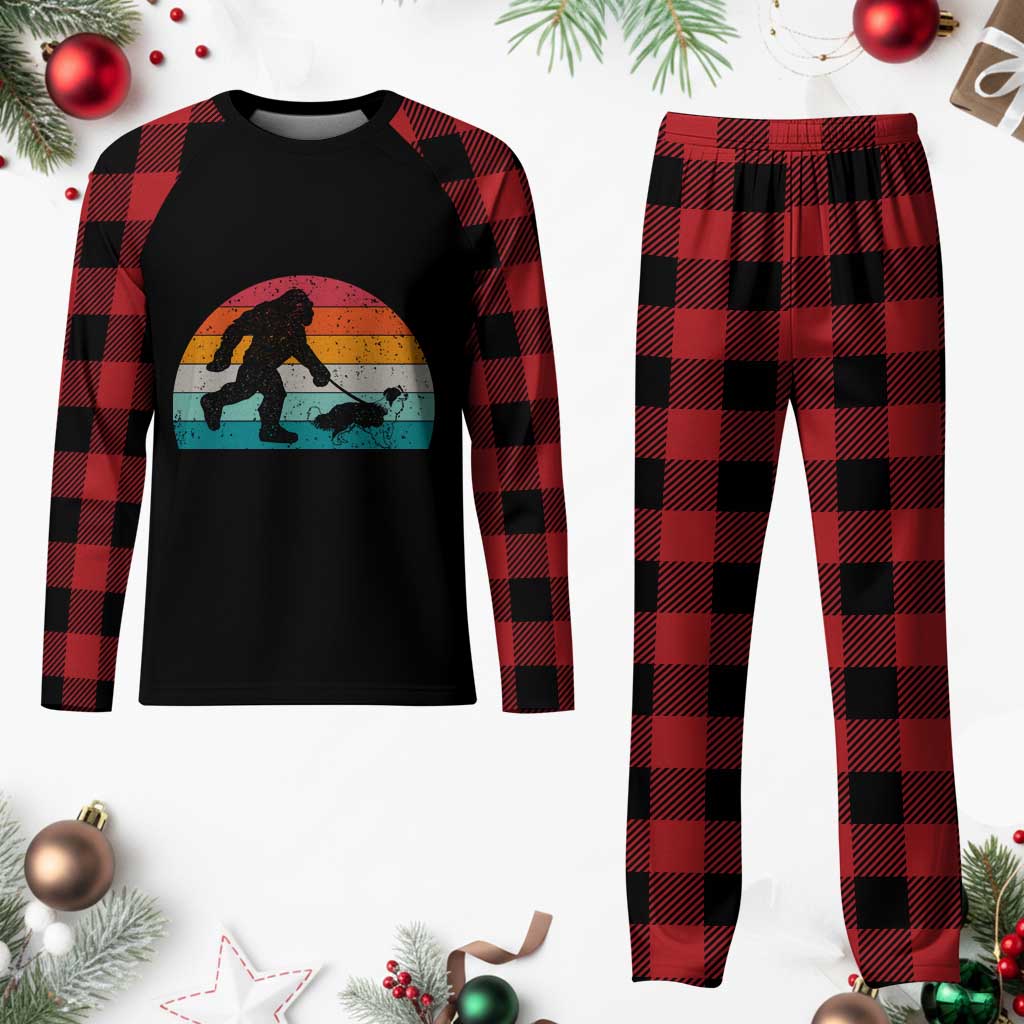 Funny Bigfoot Walking Border Collie Dog Plaid Pajama Set Vintage Dog Lover Gift TS12 Buffalo Plaid Print Your Wear