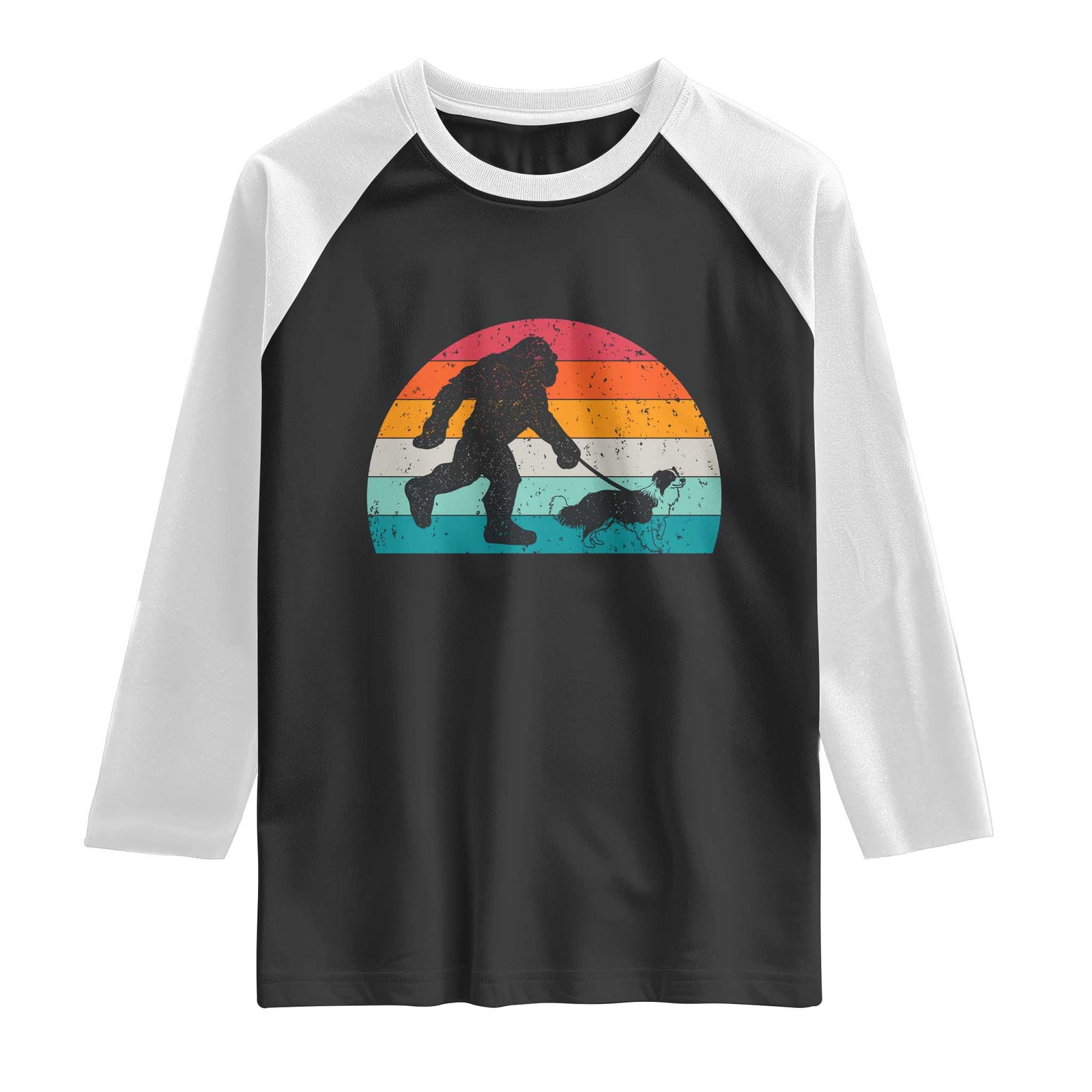 Funny Bigfoot Walking Border Collie Dog Raglan Shirt Vintage Dog Lover Gift TS12 Black White Print Your Wear