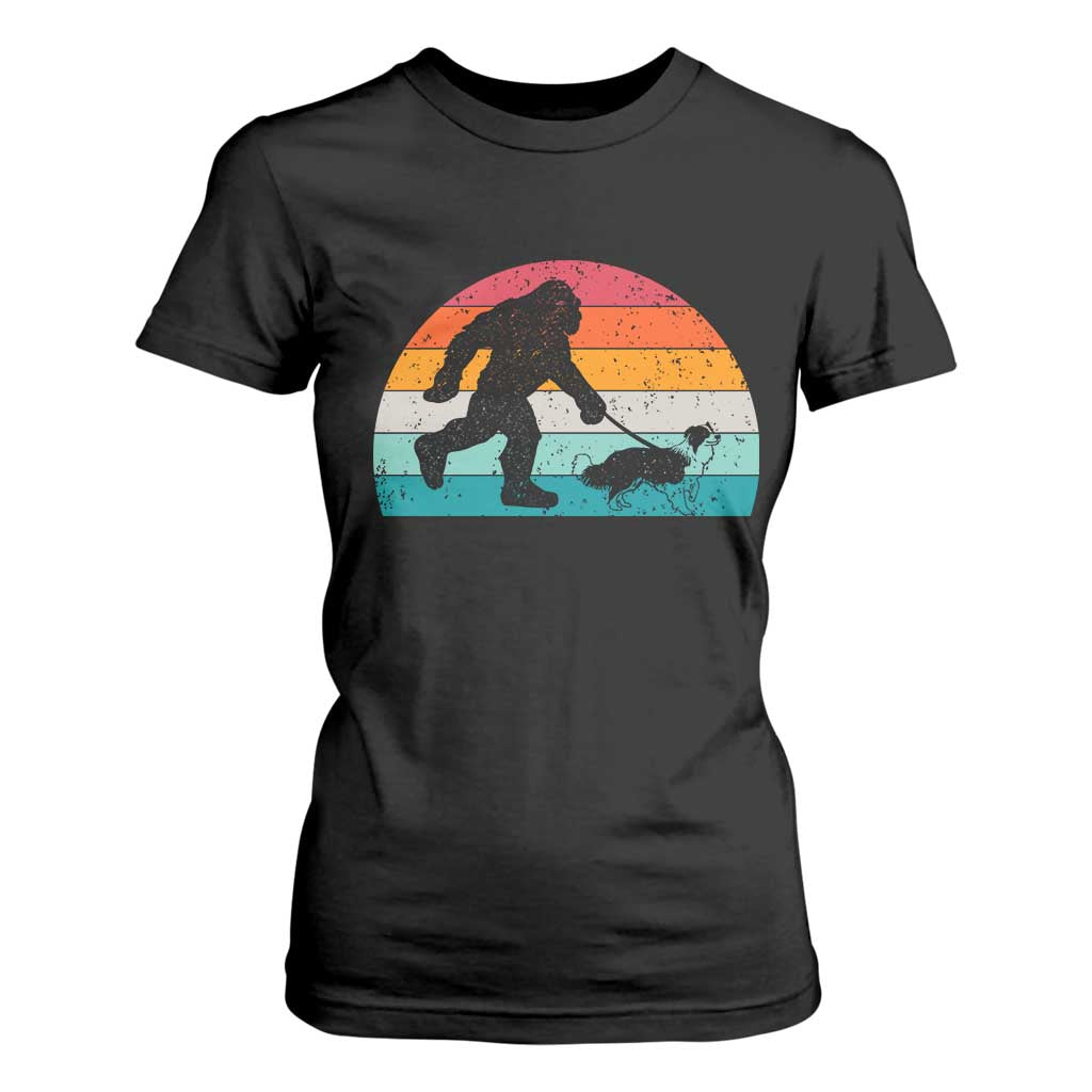 Funny Bigfoot Walking Border Collie Dog T Shirt For Women Vintage Dog Lover Gift TS12 Black Print Your Wear