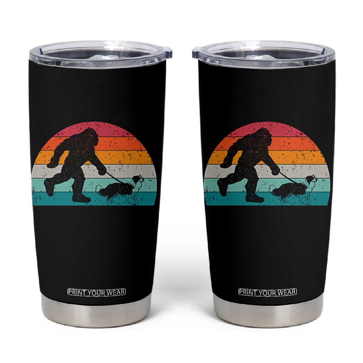 Funny Bigfoot Walking Border Collie Dog Tumbler Cup Vintage Dog Lover Gift TS12 Black Print Your Wear