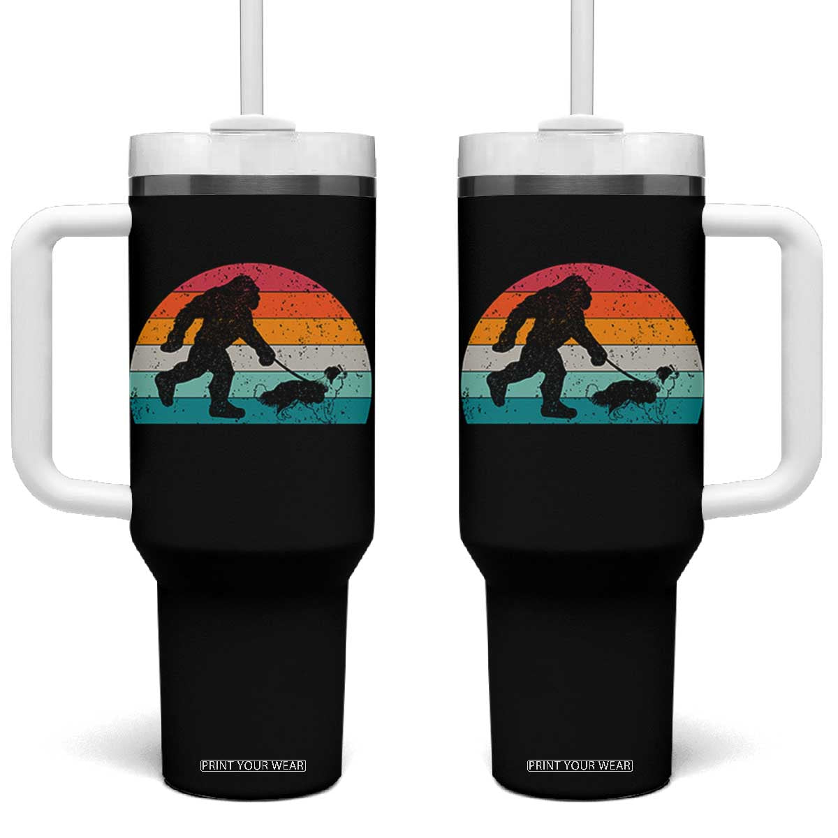 Funny Bigfoot Walking Border Collie Dog Tumbler With Handle Vintage Dog Lover Gift TS12 One Size: 40 oz Black Print Your Wear