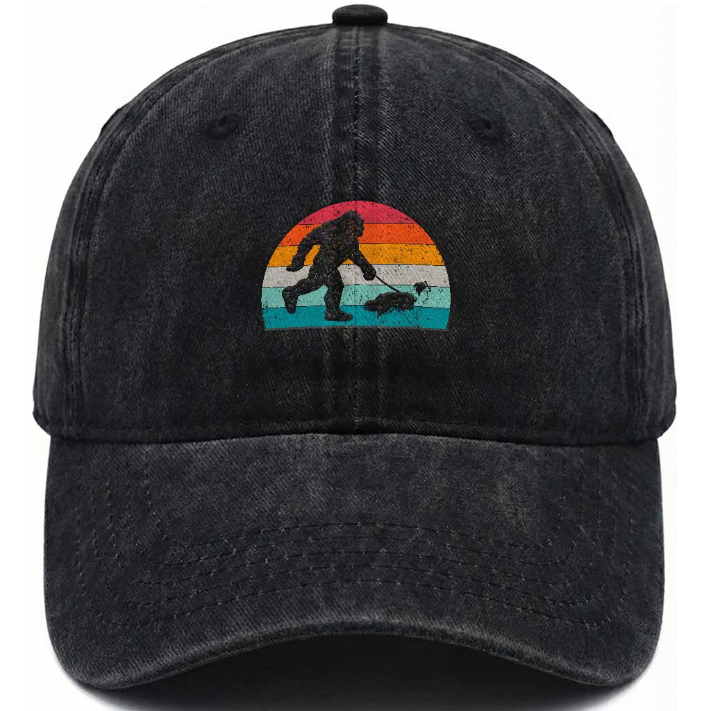 Funny Bigfoot Walking Border Collie Dog Washed Cotton Baseball Cap Vintage Dog Lover Gift TS12 Print Your Wear