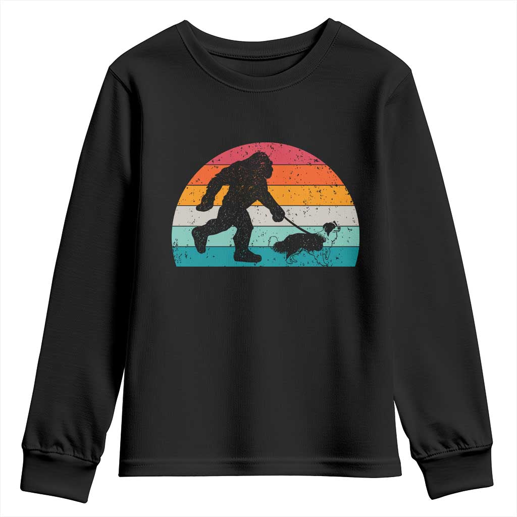 Funny Bigfoot Walking Border Collie Dog Youth Sweatshirt Vintage Dog Lover Gift TS12 Black Print Your Wear