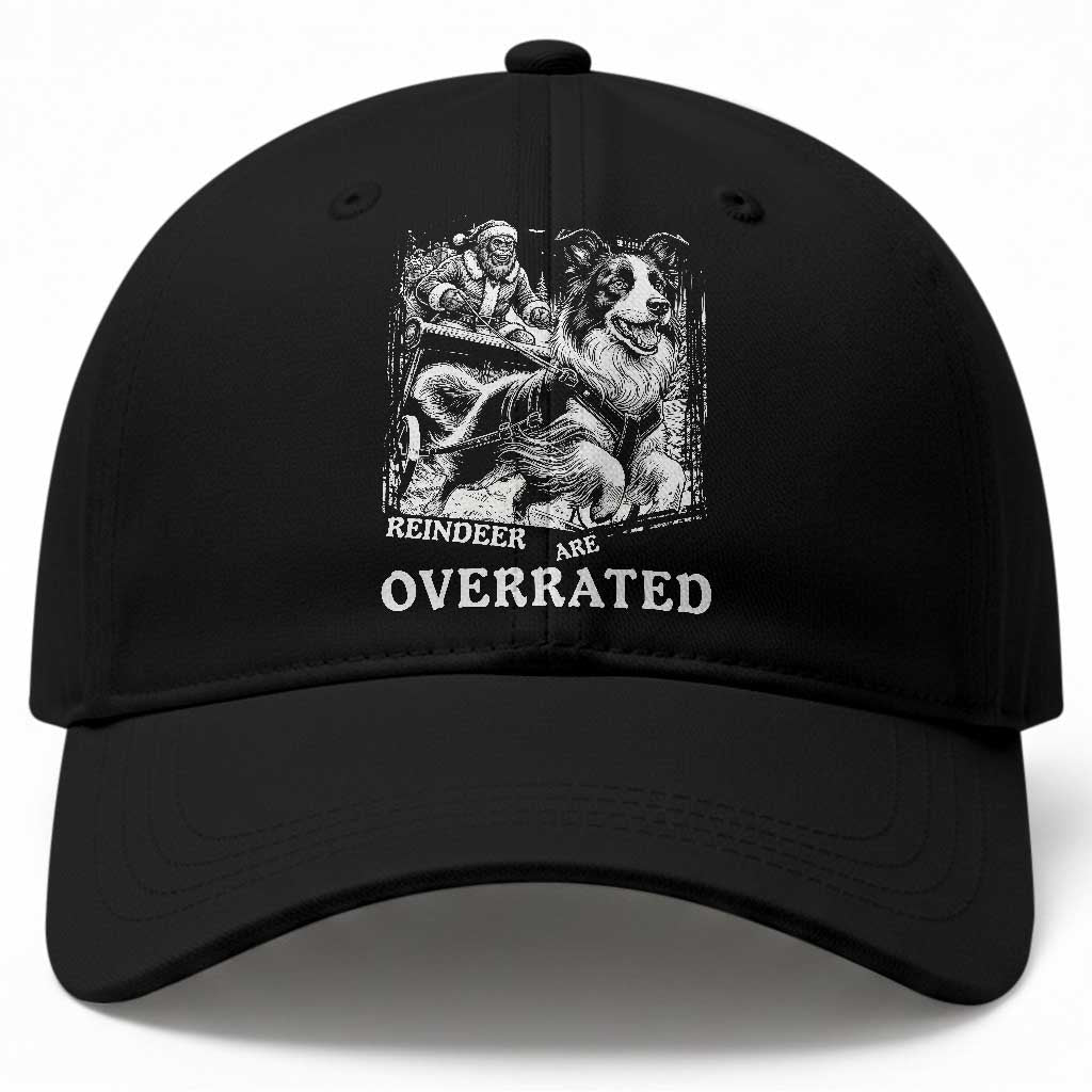 Funny Bigfoot Santa Border Collie Sleigh Christmas Gift Baseball Cap Funny Reindeer Are Overrated TS12 Print Your Wear