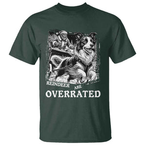 Funny Bigfoot Santa Border Collie Sleigh Christmas Gift T Shirt Funny Reindeer Are Overrated TS12 Dark Forest Green Print Your Wear