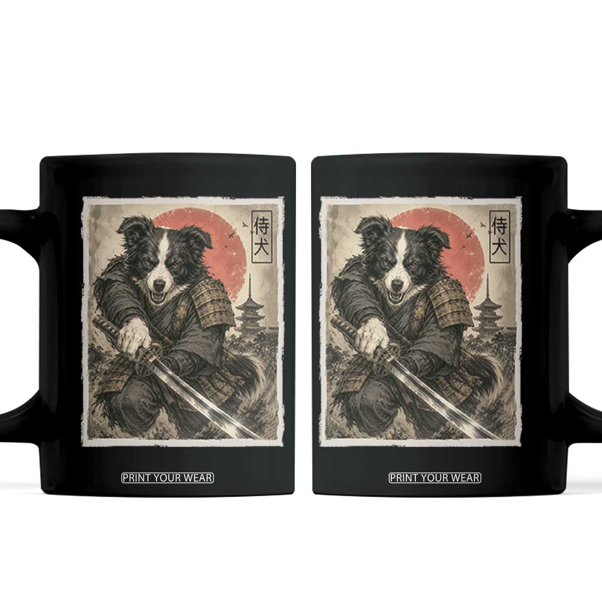 Japanese Border Collie Samurai Warrior Coffee Mug Vintage Ukiyoe Dog Lover TS12 Black Print Your Wear