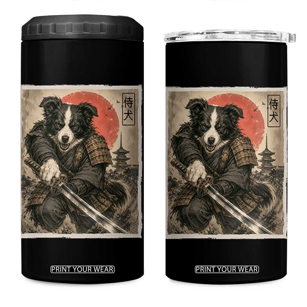 Japanese Border Collie Samurai Warrior 4 in 1 Can Cooler Tumbler Vintage Ukiyoe Dog Lover TS12 One Size: 16 oz Black Print Your Wear