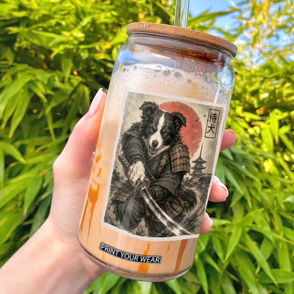 Japanese Border Collie Samurai Warrior Glass Can Vintage Ukiyoe Dog Lover TS12 Black Print Your Wear