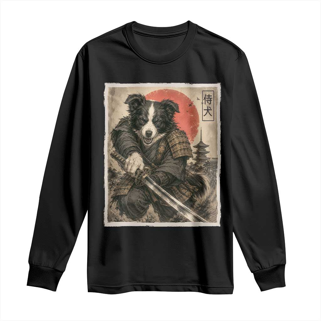 Japanese Border Collie Samurai Warrior Long Sleeve Shirt Vintage Ukiyoe Dog Lover TS12 Black Print Your Wear