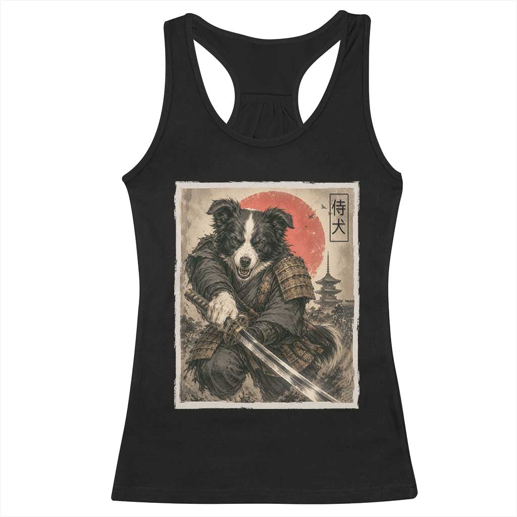 Japanese Border Collie Samurai Warrior Racerback Tank Top Vintage Ukiyoe Dog Lover TS12 Black Print Your Wear