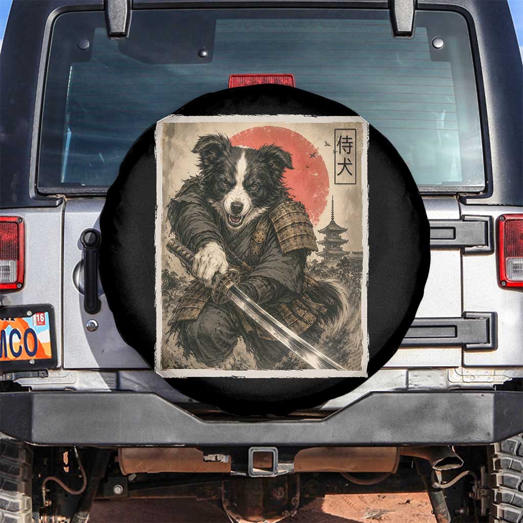 Japanese Border Collie Samurai Warrior Spare Tire Cover Vintage Ukiyoe Dog Lover TS12 No hole Black Print Your Wear