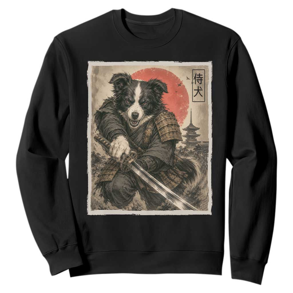 Japanese Border Collie Samurai Warrior Sweatshirt Vintage Ukiyoe Dog Lover TS12 Black Print Your Wear