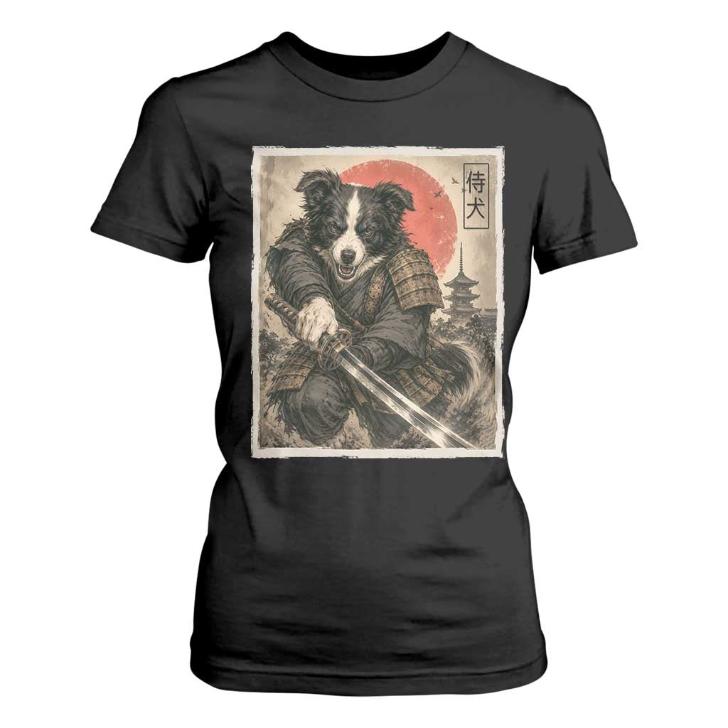Japanese Border Collie Samurai Warrior T Shirt For Women Vintage Ukiyoe Dog Lover TS12 Black Print Your Wear