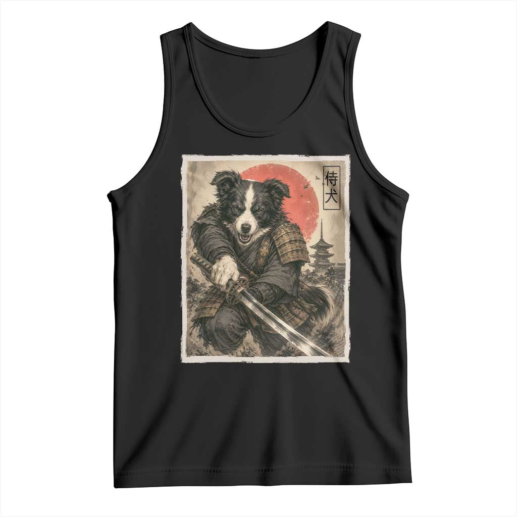 Japanese Border Collie Samurai Warrior Tank Top Vintage Ukiyoe Dog Lover TS12 Black Print Your Wear