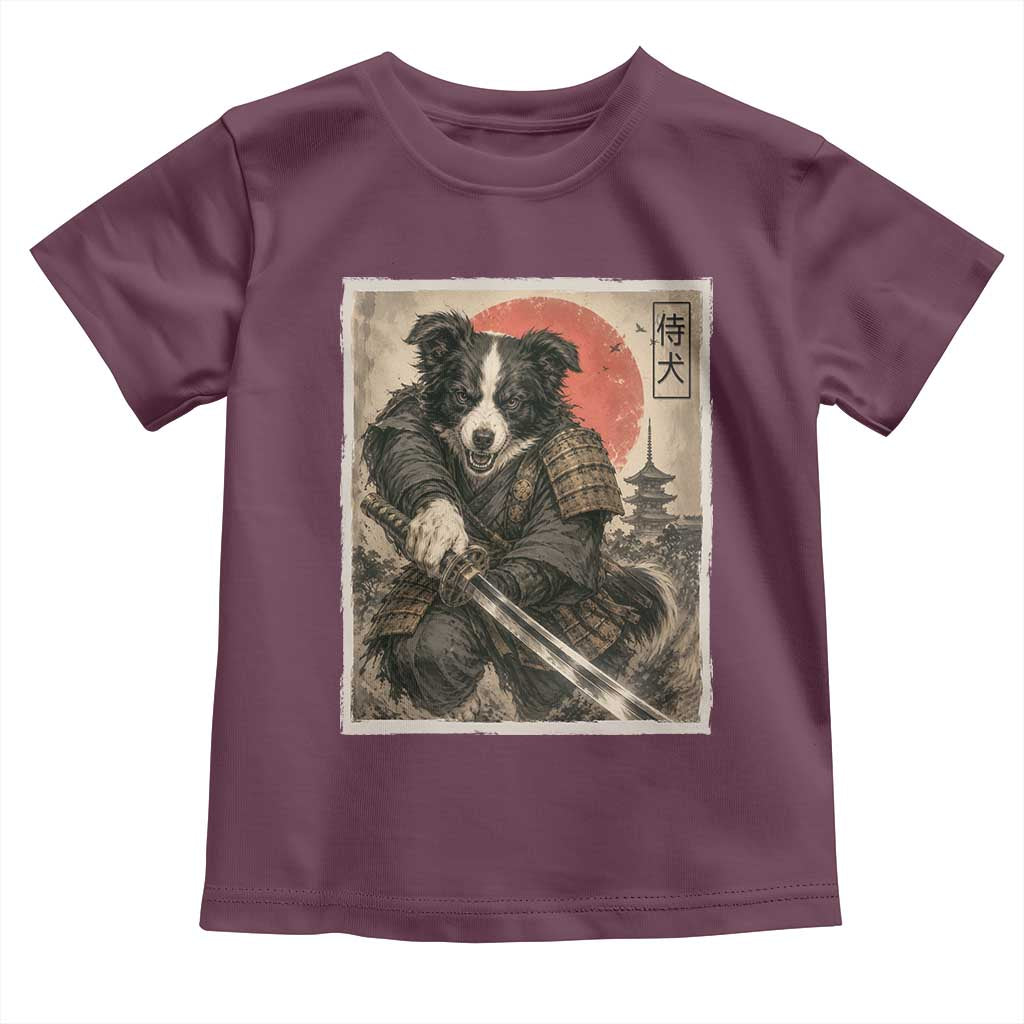 Japanese Border Collie Samurai Warrior Toddler T Shirt Vintage Ukiyoe Dog Lover TS12 Maroon Print Your Wear
