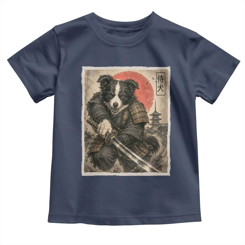 Japanese Border Collie Samurai Warrior Toddler T Shirt Vintage Ukiyoe Dog Lover TS12 Navy Print Your Wear