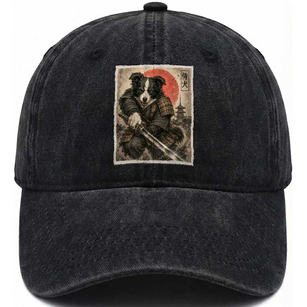 Japanese Border Collie Samurai Warrior Washed Cotton Baseball Cap Vintage Ukiyoe Dog Lover TS12 Print Your Wear