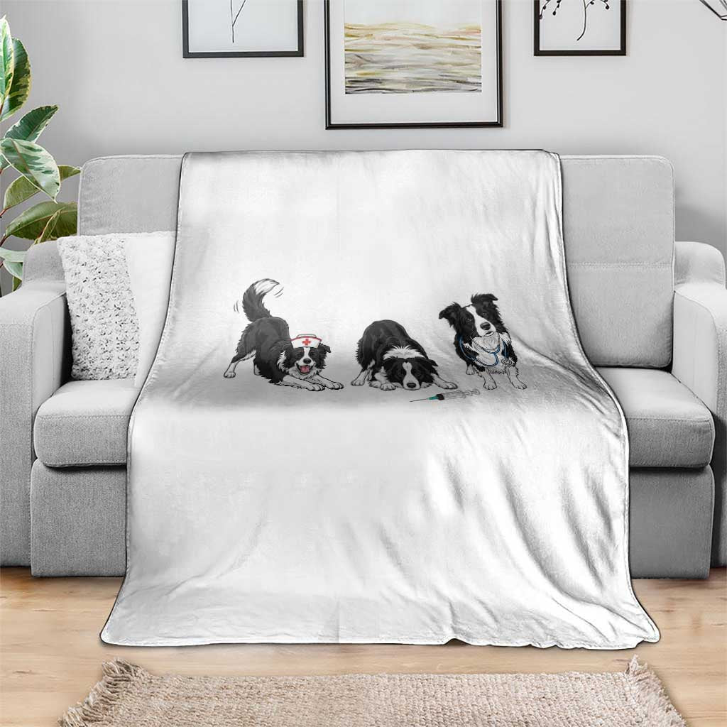 Funny Border Collie Nurse Vet Tech Throw Blanket Dog Lover Medical Worker Gift