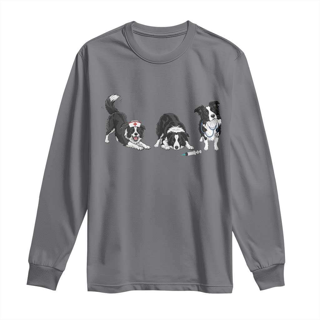 Funny Border Collie Nurse Vet Tech Long Sleeve Shirt Dog Lover Medical Worker Gift TS12 Charcoal Print Your Wear
